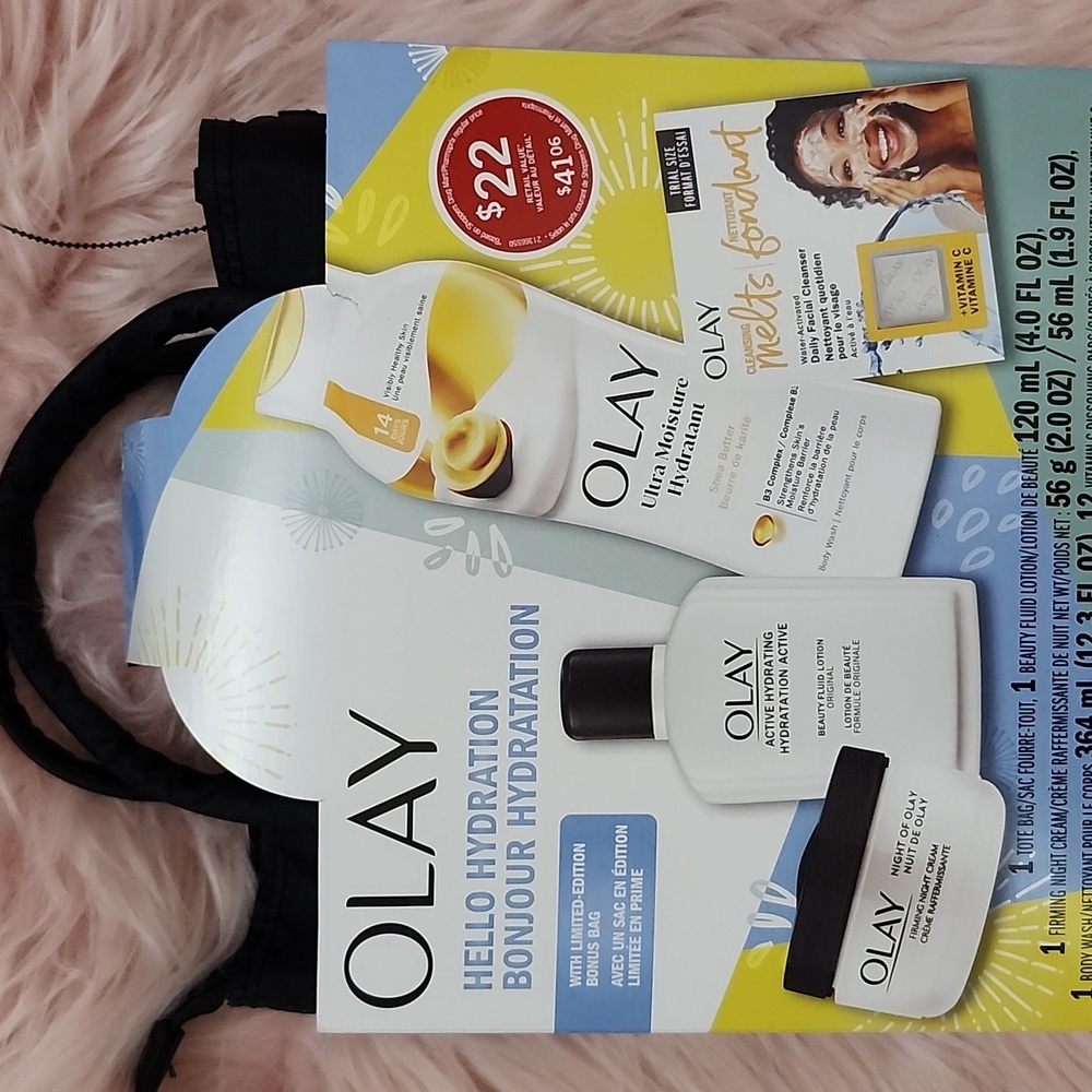 Brand New LIMITED EDITION" OLAY "HELLO HYDRATION" GIFT SET W/BONUS BAG